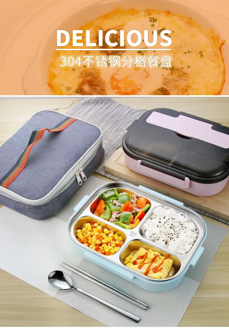 Fiambrera japonesa Bento Box de acero inoxidable para adultos, Juego de  bolsas blancas, contenedores de almacenamiento de alimentos, fiambrera  calentada para niños, 304 Bar - AliExpress