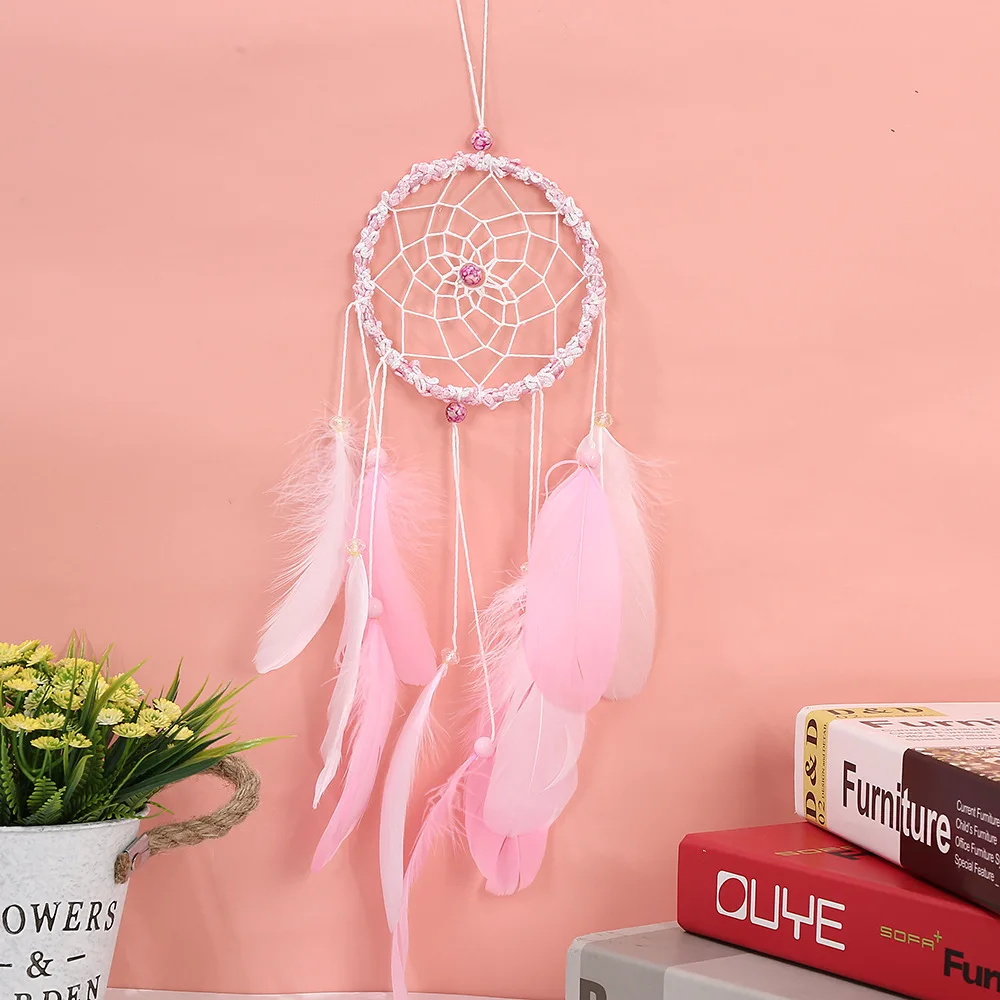 Trendy Elegant Dream Catcher Craft Pendant With Feather Rope Braided Door Window Charms Hanging Car Interior Amulet Ornament 1pack flowers door dream sticker diy craft scrapbooking album junk journal decorative stickers