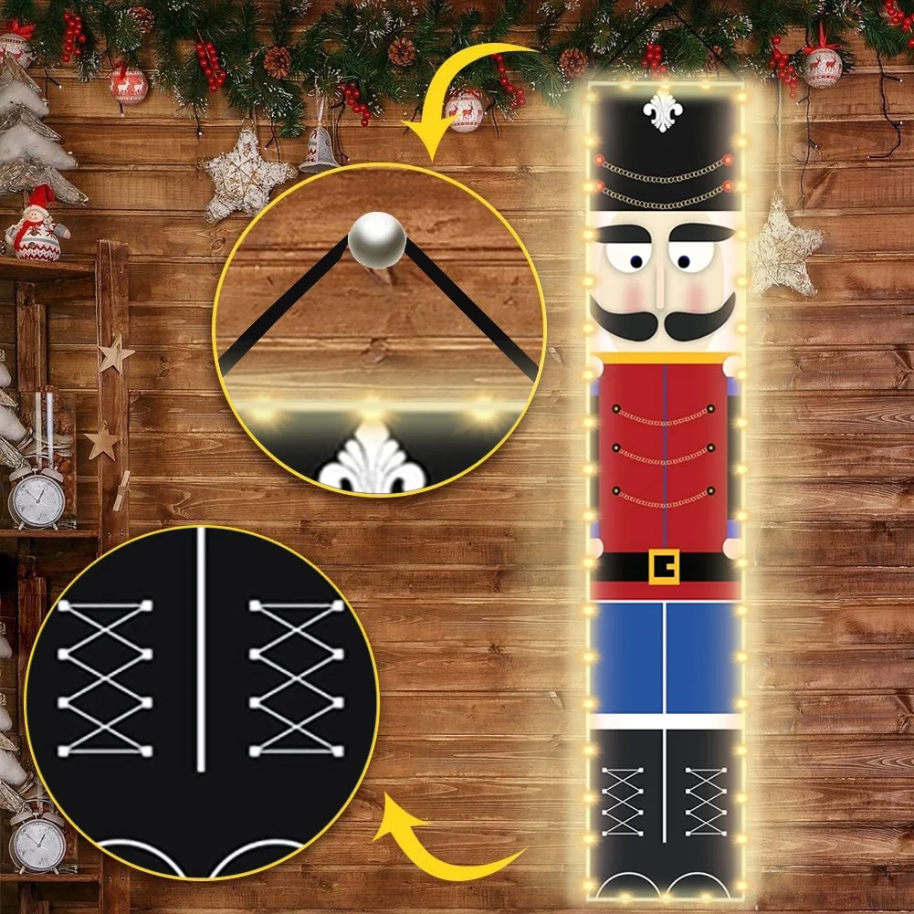 Nutcracker Soldier Christmas Banner Couplet with LED String Lights Merry Christmas Decorations for Home New Year Noel Gift Navid