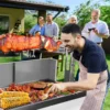 Steel Rotisserie Grill with Back Cover Guard, 25W Motor Small Pig Lamb Rotisserie Roaster, 37'' 2 in 1 BBQ Charcoal Rotisserie G 2