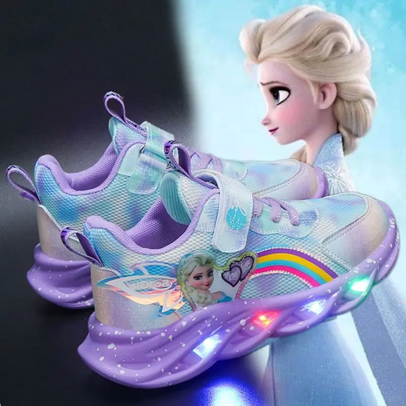 

Disney spring new mesh pink breathable casual sneakers comfortable frozen children's Korean baby girls princess shoes
