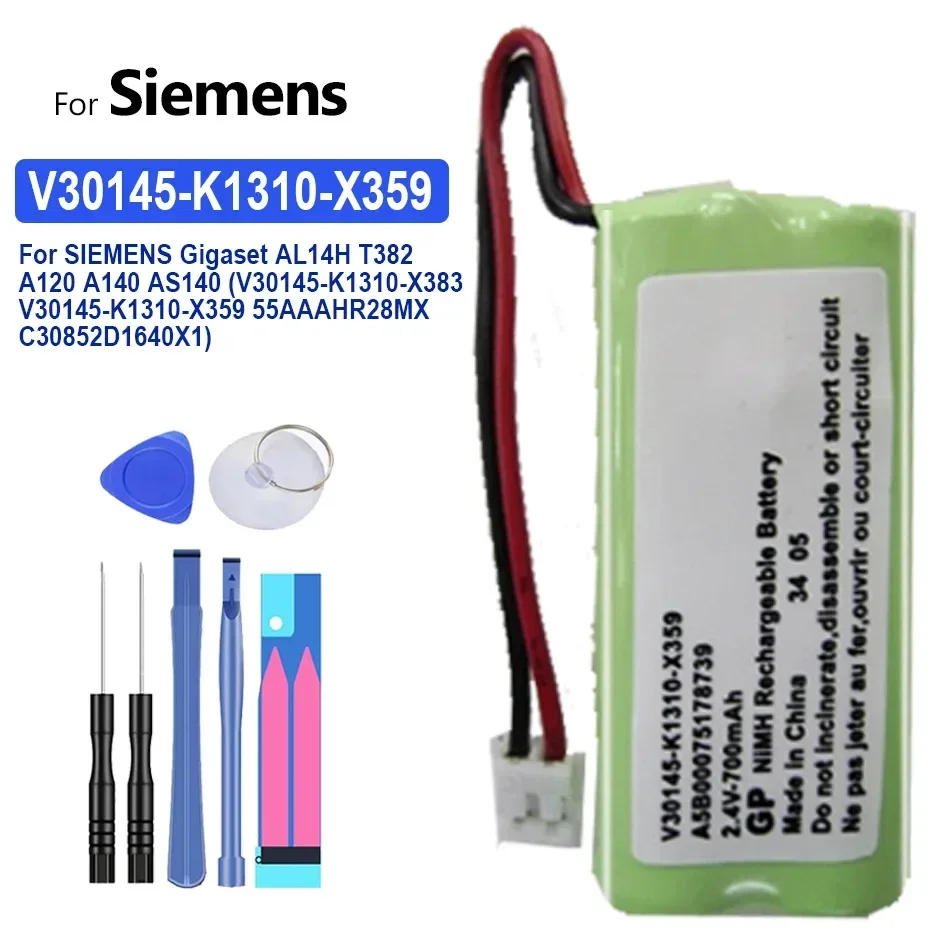 Batteria Per Siemens Gigaset Al14H T382 A120 A140 As140 (V30145-K1310-X359), 700Mah, 55 Aaahr28
