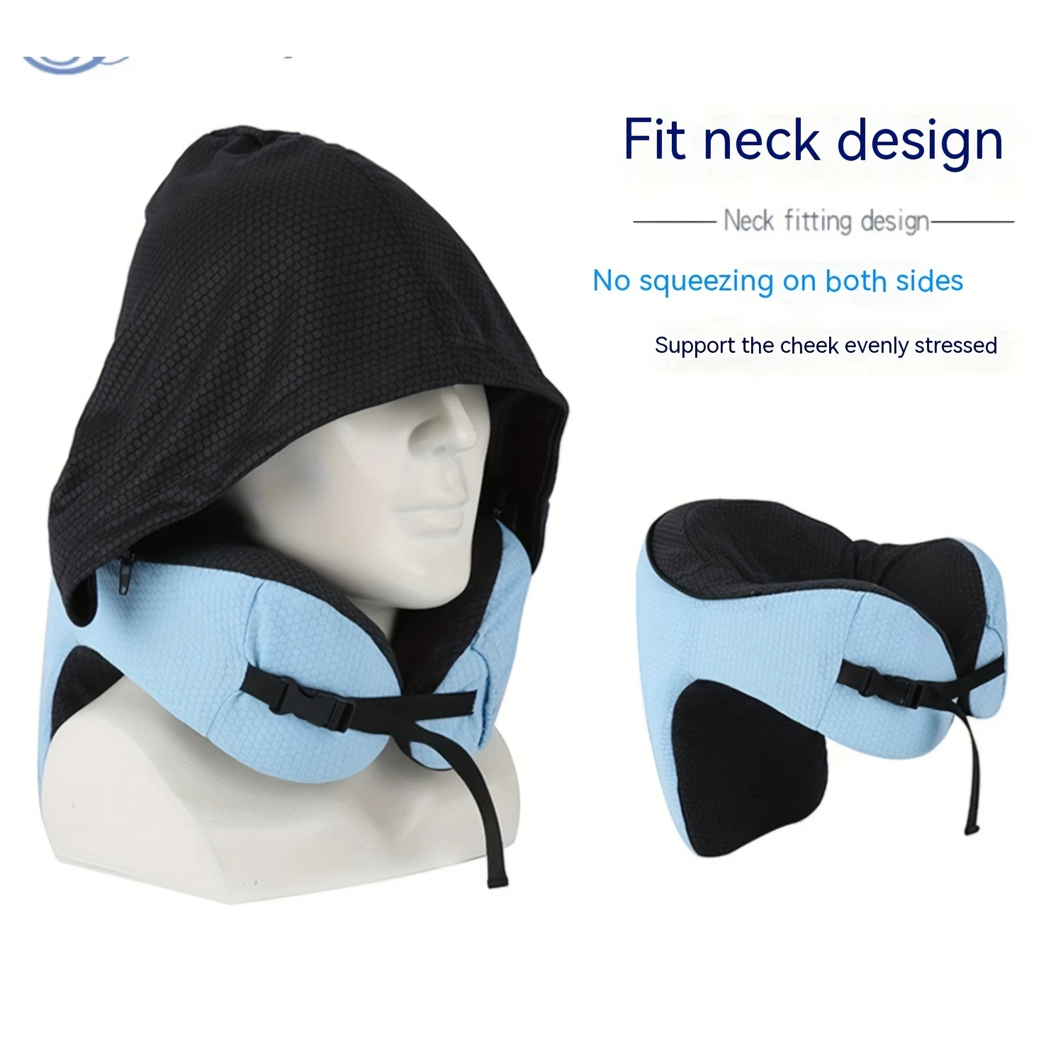1pc Hooded U-Shape Memory Foam Travel Neck Pillow-Adjustable Support, Drawstring Carry Bag-Ideal for Flights, Road Trips, Of