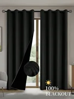 1pc Solid 100% Blackout Curtains with Grommets, Curtains for Bedroom, Living Room, Kitchen, Privacy Drapes, Window Curtain 1