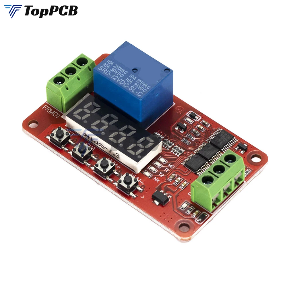 Frm01 Led Digitaal Tijdvertragingsrelais Dc 12V 1ch Multifunctionele Timer Relaismodule Lus Vertraging Timer Schakelaar Zelfblokkerende Timing Board