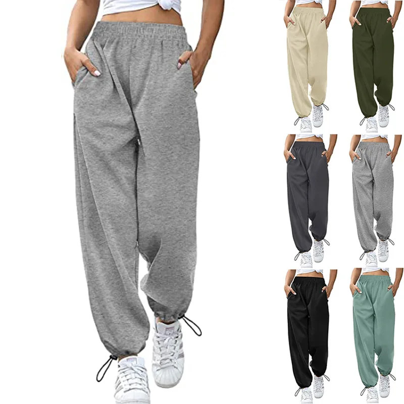 Pants Women 2023 European American fall 2023new sports leisure draw string wide-legged pants women trousers