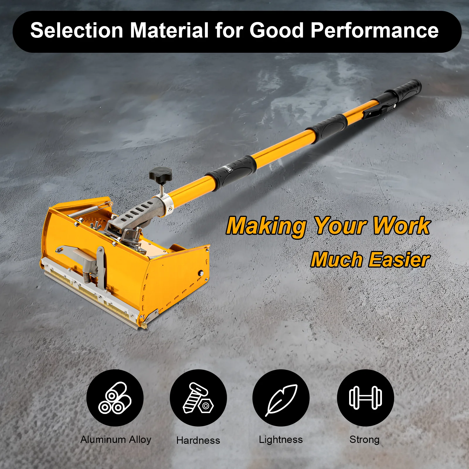 Harvest The Trowel Professional Drywall Flat Finishing Box Tool w/ 40-64 Inch Adjustable Handle 9.8" with Adjustable Handle Max