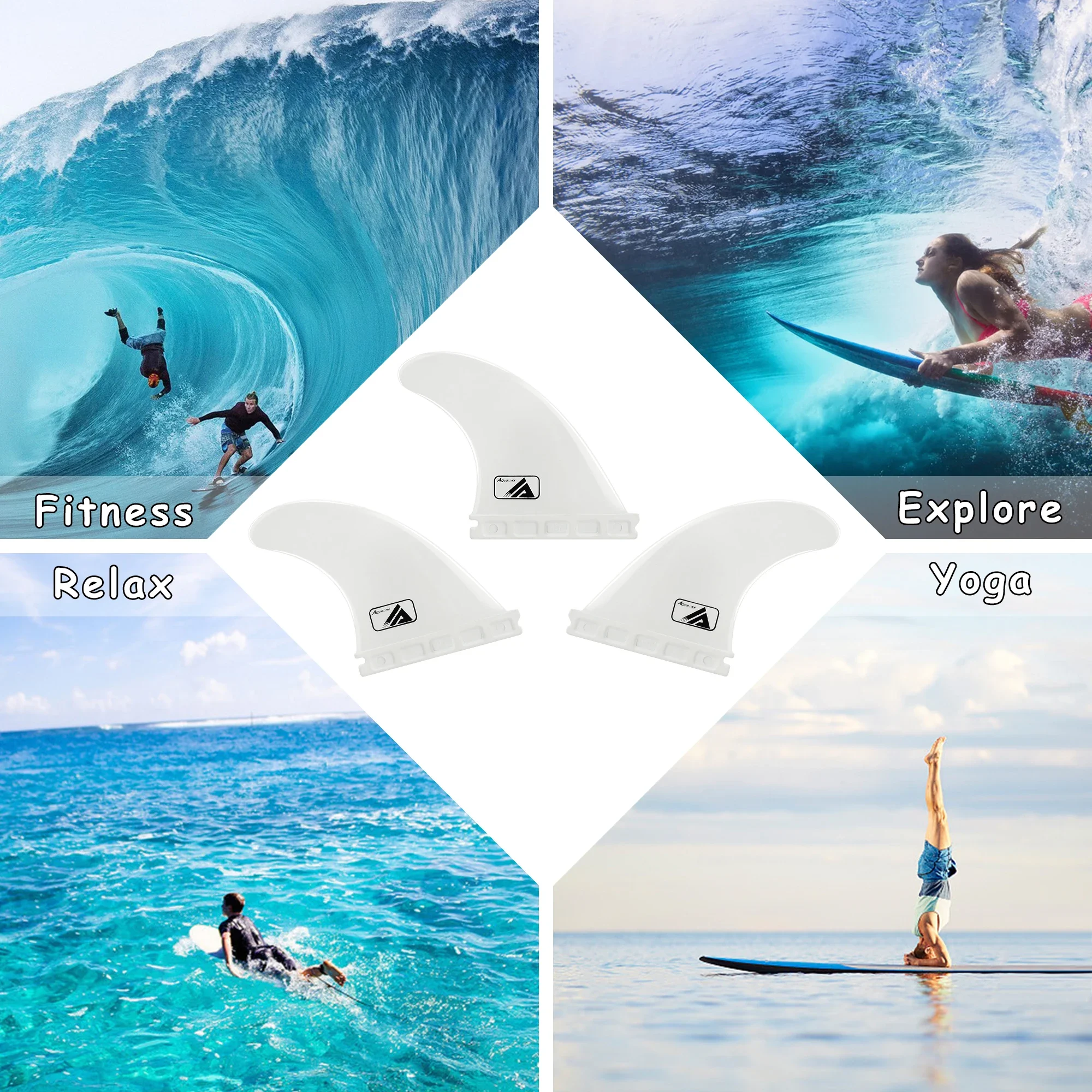 AQUBONA Surf Fin Single Tab & Twin Tabs Fins for Longboard Surfboard Paddleboard Thruster Set 437 Style