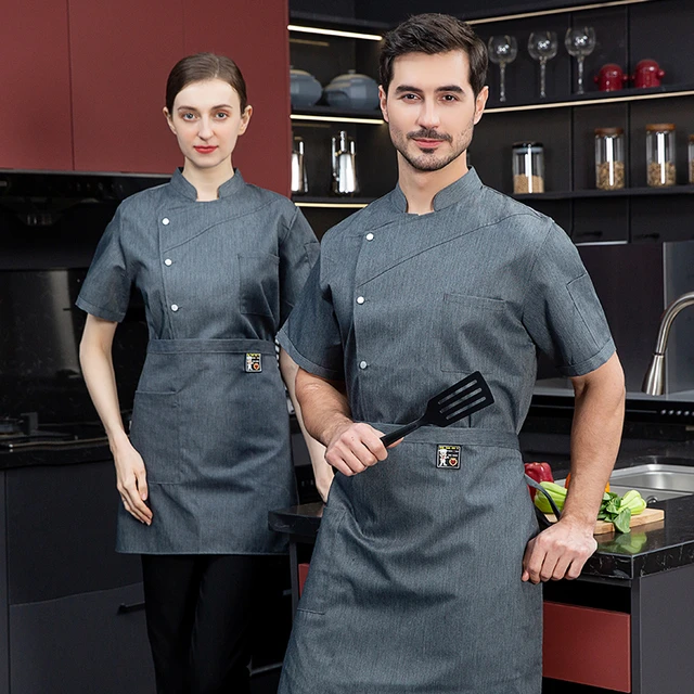 Uniforme de Chef de cocina Unisex, camisa de manga corta transpirable, chaqueta de Chef + gorro delantal, ropa de trabajo para hombres, venta al por mayor, nuevo - AliExpress Mobile