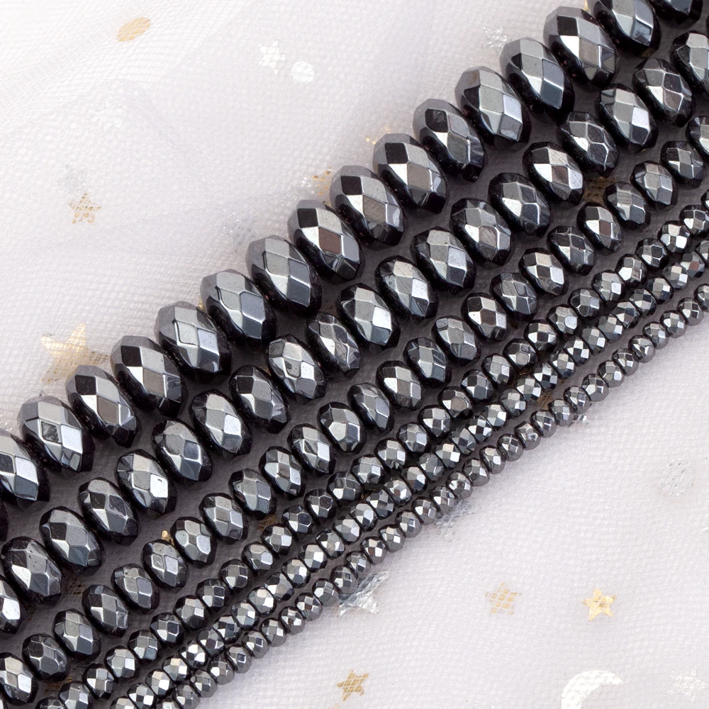 4/6/8/10mm Naturstein Schwarz Hämatit Facettierte Flache Oval Lose Spacer Perlen Für Schmuck Machen DIY Armband Handwerk Zubehör