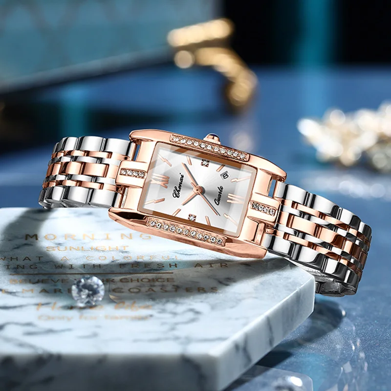 Exquisite Romantic Gift for Female Calendar Vintage Fashion Women Watches Quartz Wristwatch Rhinestone RoseGold Dial Waterproof