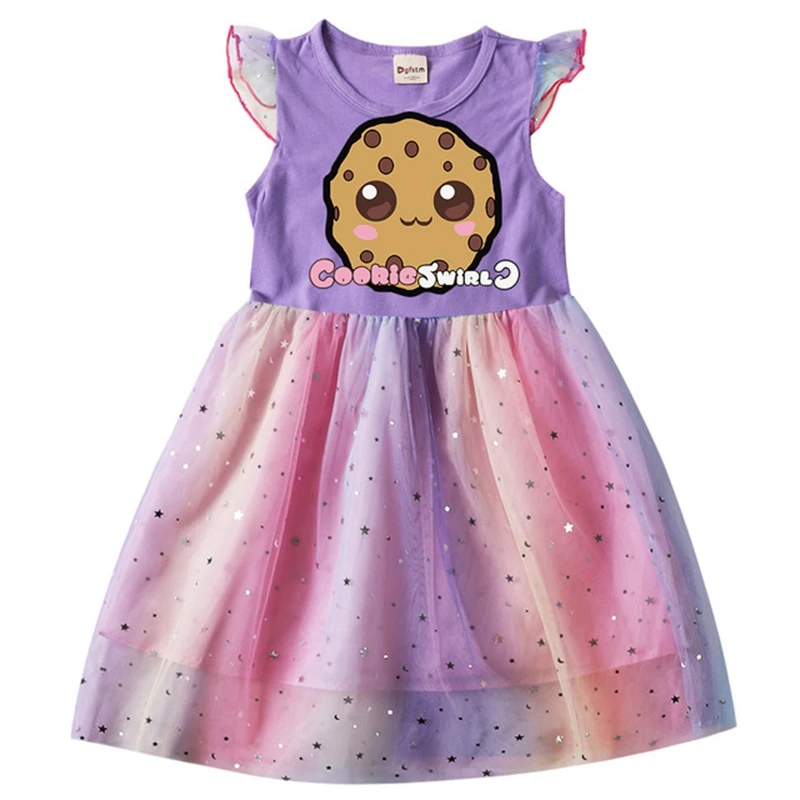 

COOKIE SWIRL C Teenage Girls Summer Rainbow Dresses Girls Vestidos Para Cotton Striped Dress Elegant Kids Party Wearing Dress