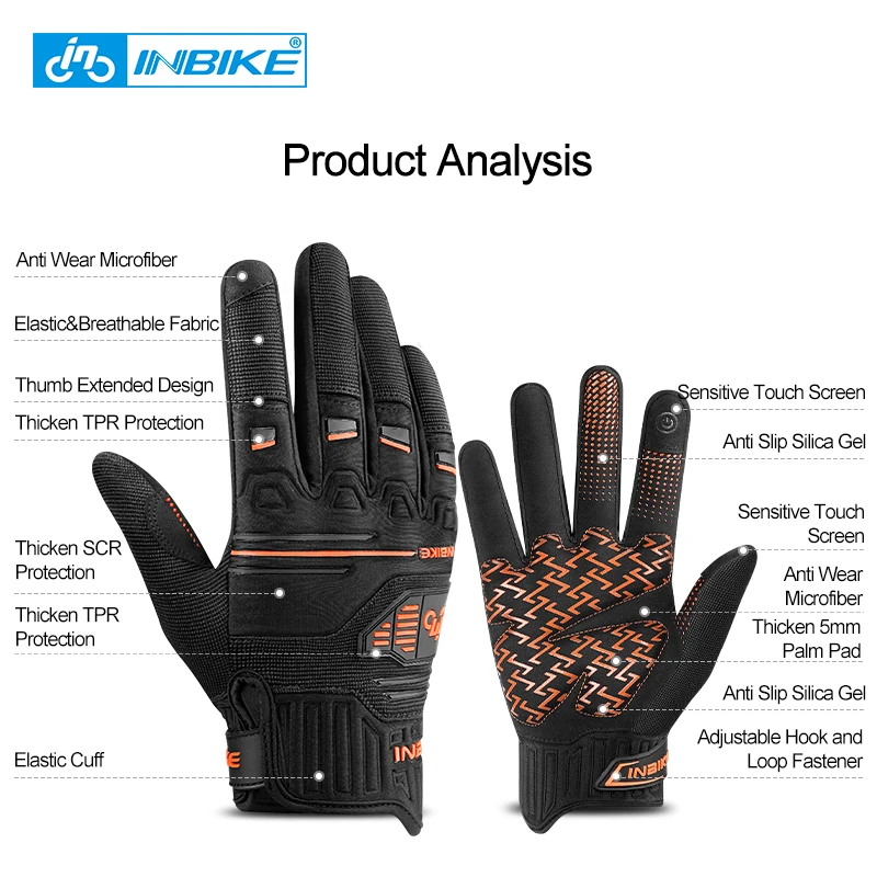 INBIKE Men Cycling Gloves MTB Bicycle Gloves Shockproof Men's Touchscreen Gloves Non-Slip Gloves for Man 5mm Thickened Palm Pad 4
