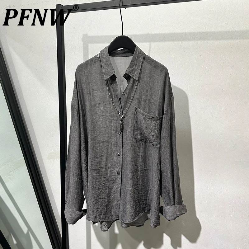 

PFNW Popular Lightweight Design Retro Vintage Large Size Loose Fitting Long Sleeve Shirt Niche Handsome Transparent Tops 12Z4331