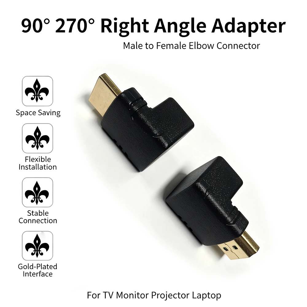 Ultra-HD Right-Angle HDMI Male-to-Female Elbow Connector Adapter