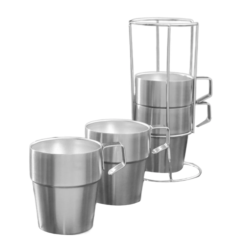 

4 Pcs Camping Cup with Cup Holder Metal Drinking Glasses Outdoor Tableware Drop Shipping