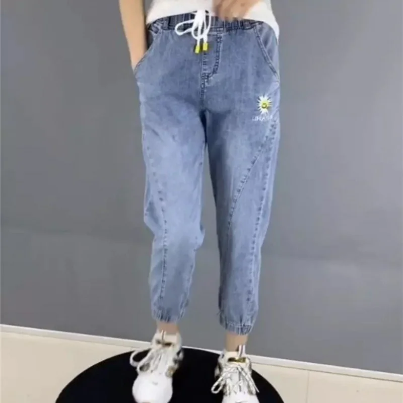 ICCLEK 2021 New Jeans High Waist Large Size Jeans Loose and Thin Overalls Men's Tie-foot Harem Pants Men's Jeans