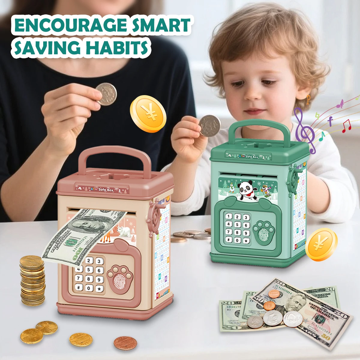 Salvadanaio elettronico a forma di bancomat per bambini, scatola per risparmiare denaro con sblocco tramite password, grande capacità, regalo ideale per ragazzi e ragazze._voghion.com