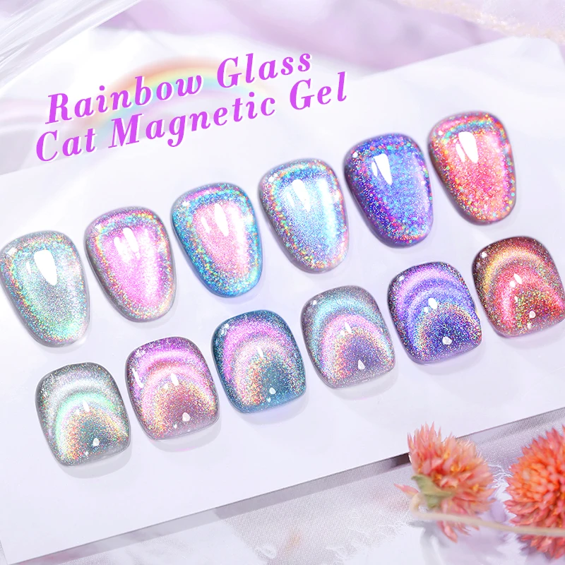 BORN PRETTY Rainbow Holographic Glass Cat Magnetic Gel 6PCS Transparent UV LED Nail Art Gel Semi Permanent Varnish Kit 5