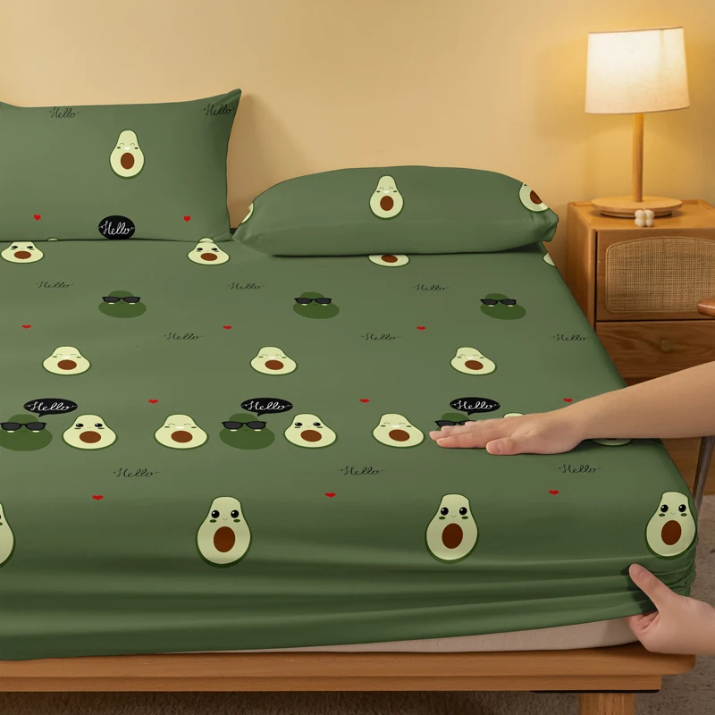 1 Cartoon Cute Avocado doll printed matte Fitted Sheet, bedroom printed bed cover, bedding (excluding pillowcases) 3