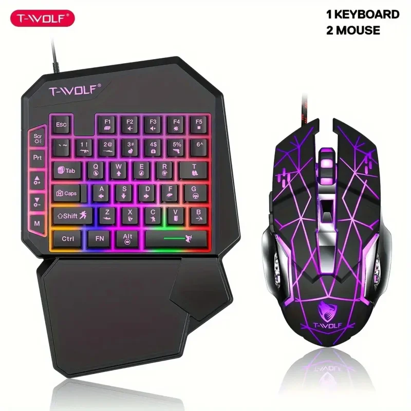 T-WOLF RGB Gaming Keyboard, Backlit 35-Key Portable Mini, Ergonomic Design Controller for PC Gamers, Single-Handed Game Keyboard