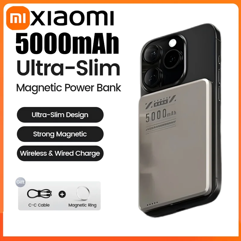 Portable Battery Charger Xiaomi 5000mAh Slim Portable Charger Power Bank Qi Magnetic Wireless Super Fast Charging Powerbank iPhone Samsung