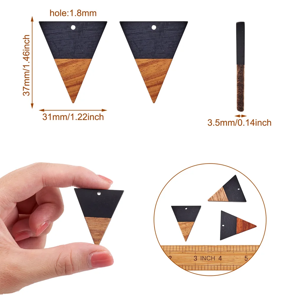 50Pcs Triangle Resin Wood Earrings Charms for Women Wooden Necklace Pendant Dangle Earrings Connectors Jewelry Making DIY Supply