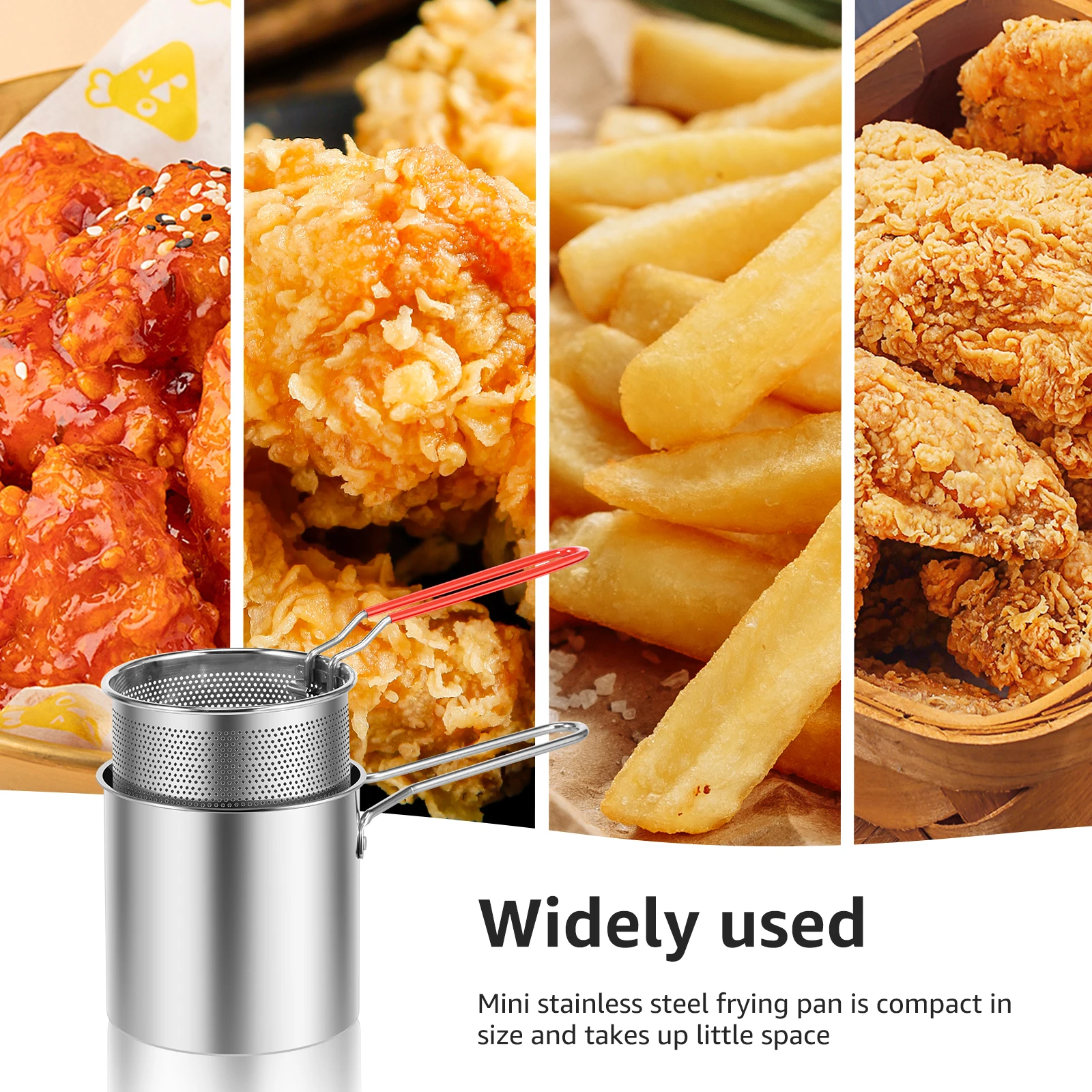 Description Picture 6 of itemDeep Fryer Pot with Basket and Lid Stainless Steel Deep Fryer Pasta Strainer Basket Fries Fish Chicken Fried Food Cooking Pot