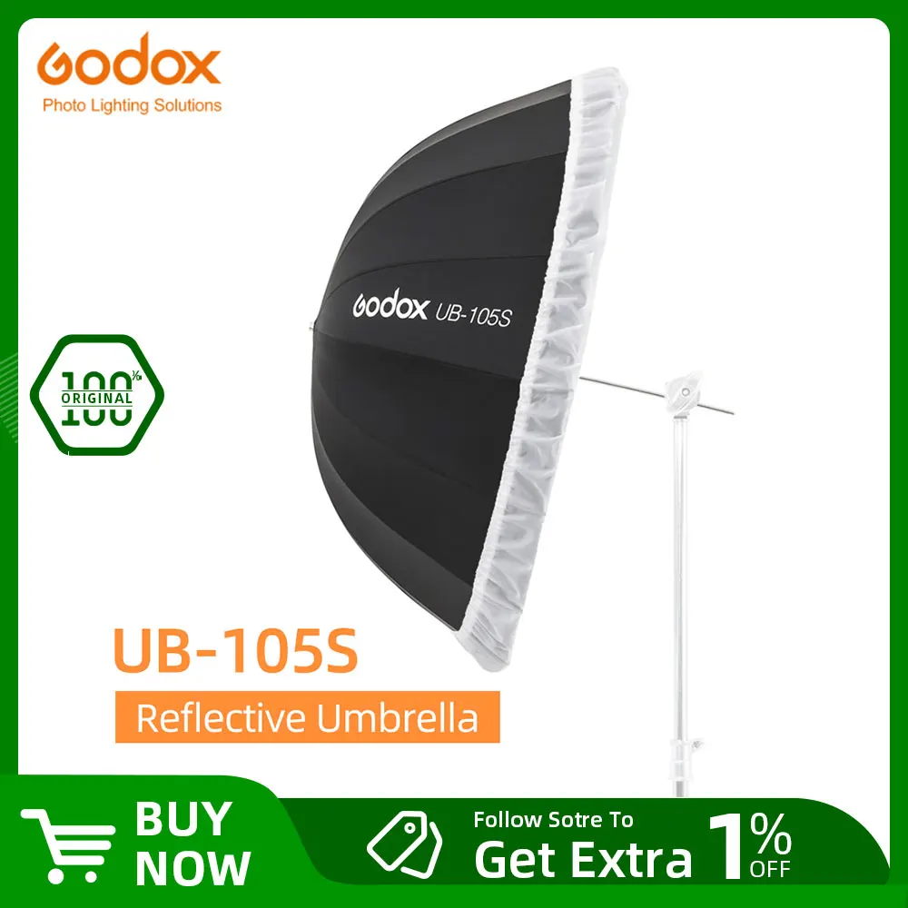 Godox UB-105S 41 inch 105cm Parabolic Black Reflective Umbrella Studio Light Umbrella with Black Silver Diffuser Cover Cloth