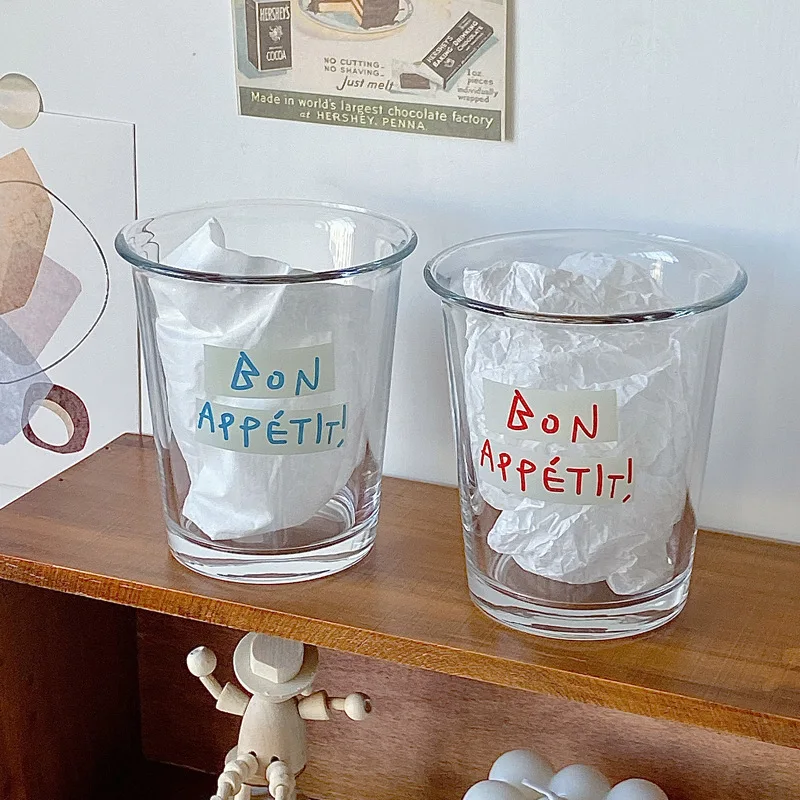 

320ml French Alphabet Glass Ins Wind Breakfast Cup Household Milk Tea Cup Coffee Cup Couple Gift Transparent.