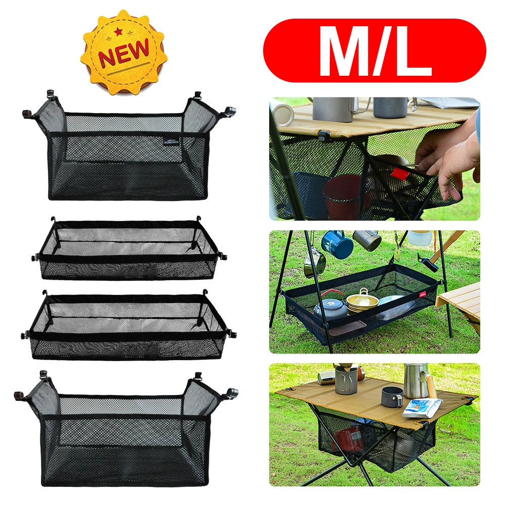 Outdoor Folding Net Bag Picnic Under Table Storage Hanging Pocket for Desk Box Tripod Organizer Mesh Camping Table Tripod Rack