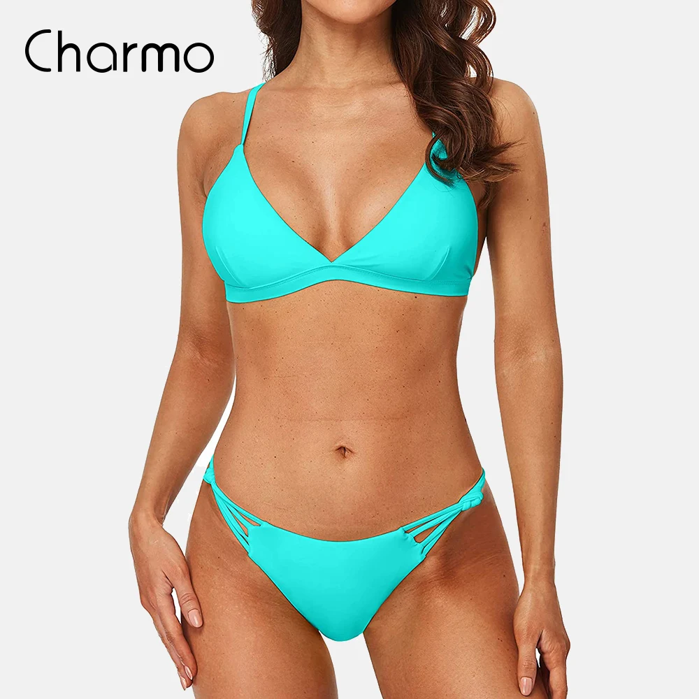 

Женское треугольное бикини Charmo, купальник с высоким вырезом и V-образным вырезом, купальник из двух частей
