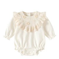 2025 New Autumn 0-24M Children Clothes Korean Style Climbing Suit Long Sleeved Cotton Lace Splicing Toddler Baby Girls Romper