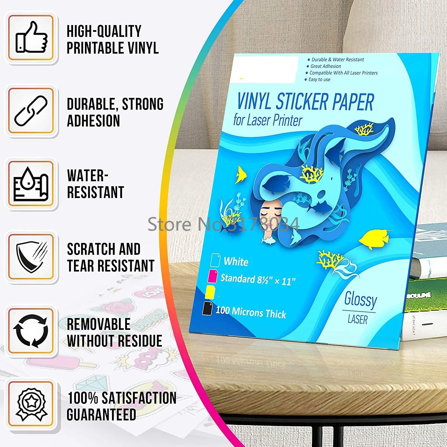 50 Sheets A4 Vinyl Sticker Paper for Laser Printer Glossy White Self Adhesive Stickers Label Waterproof Decal Paper Sheet