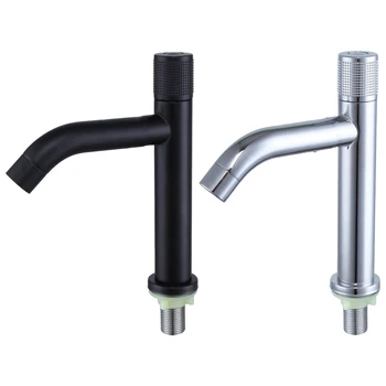 Basin Faucet Single Hole Cold Sink Water Tap Bathroom Cabinet Washbasin Faucet Black Silver Stainless Steel Deck Mounted Faucets 1