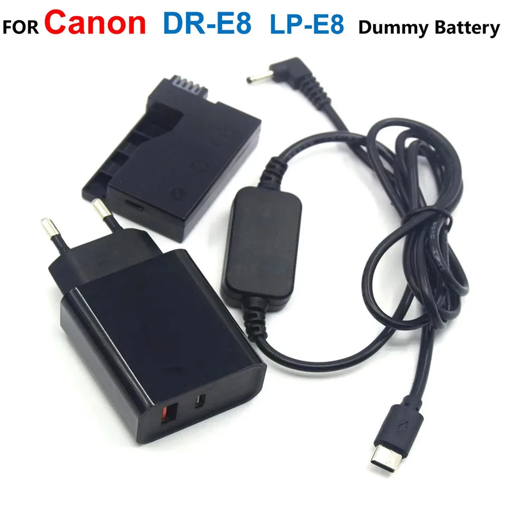 DR-E8 DC Coupler LP-E8 Dummy Battery USB-C Cable PD Adapter Kit Ack E8 Ac Power Adapter Replacement For Cameras Canon Eos Rebel T5i T4i T3i T2i