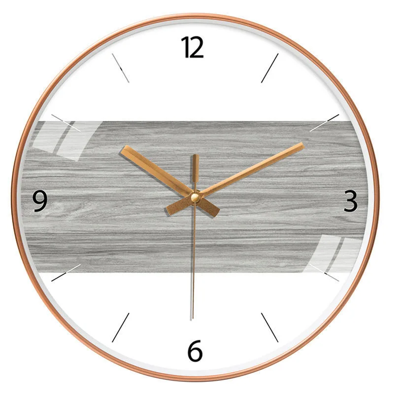 Wood Grain Simple Black Punch-free Wall Clock Golden Mute Cartoon Glass Clock Color:140J;Sheet Size:12 inch (30cm)