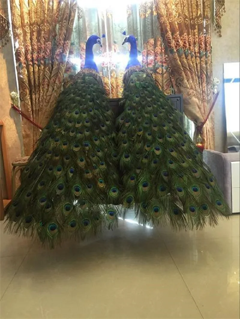 a pair of colorful foam&feathers long tail simulation peacock models garden Decoration gift about 150cm h2692