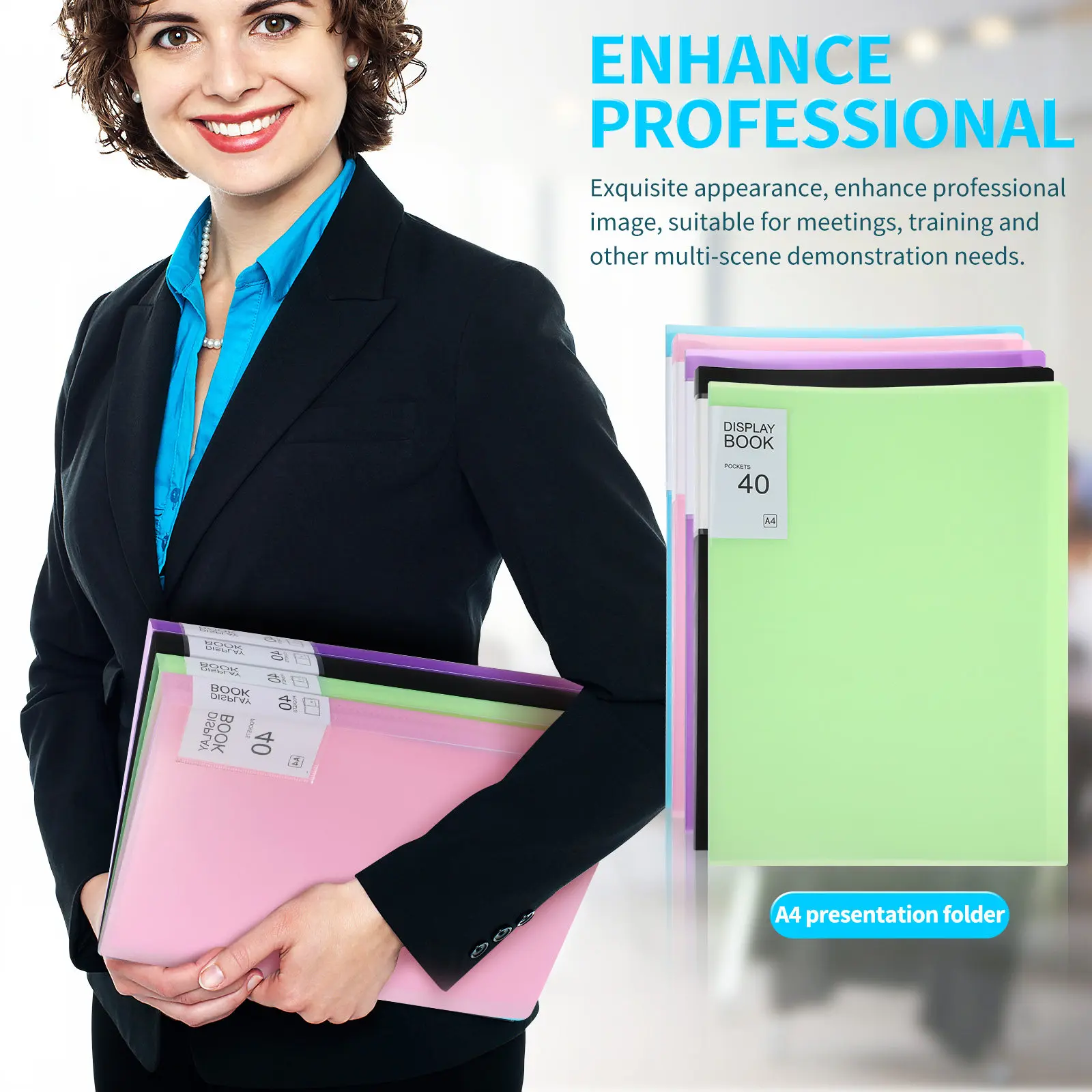 5Pcs 디스플레이 폴더 A4 플라스틱 포트폴리오 바인더 40 포켓 문서 정리 스티커 사무실 학교 프리젠 테이션 도서