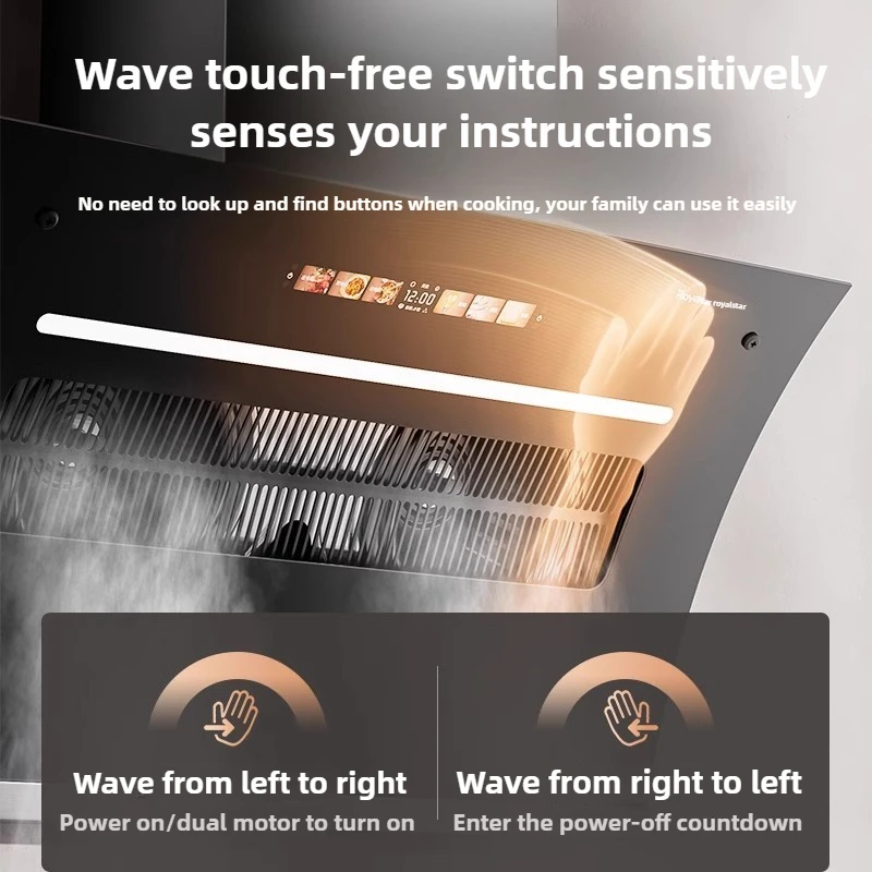 Range Hood Side Suction Range Hood for Kitchen Dual Motor Extractor Large Suction Oil Smoke Machine with Automatic Cleaning