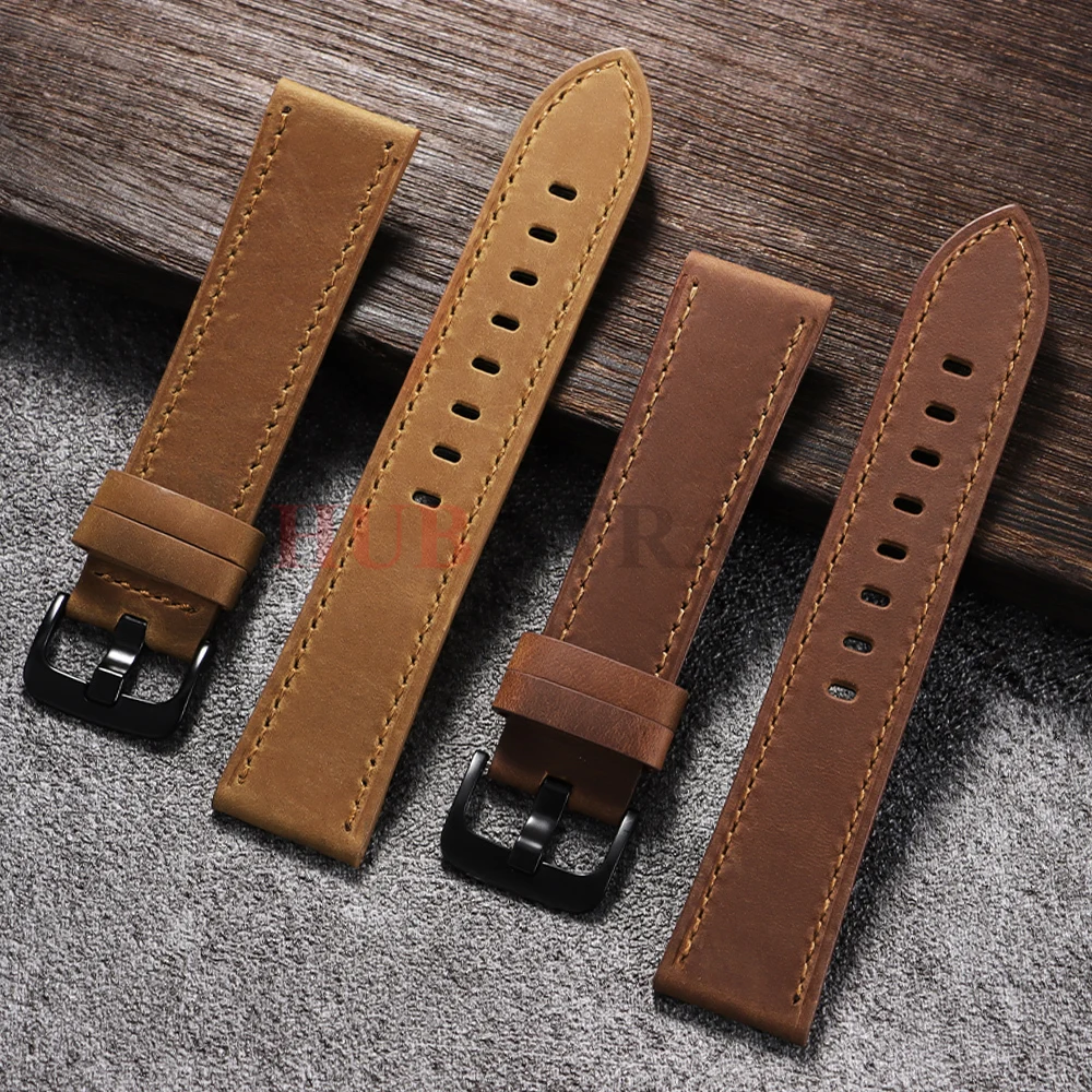 Calfskin Genuine Leather Watchbands - Premium Black & Brown Smartwatch Strap Collection