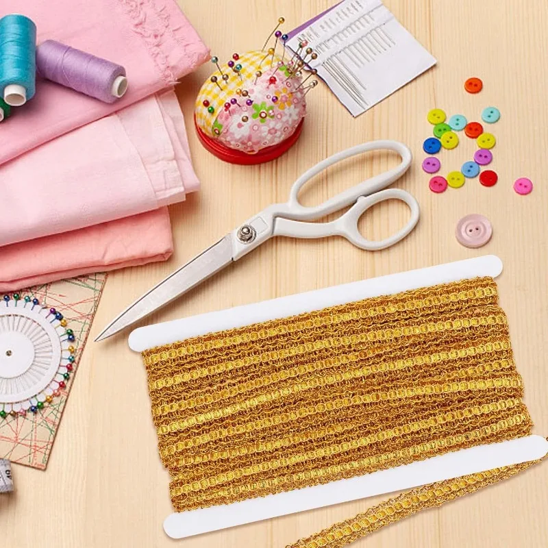 15Yds Gold Gimp Braid Trim Woven Lace Trim Ribbon Metallic Edge Scroll Gimp Braid Polyester Fabric Sewing Glitter Trimmings