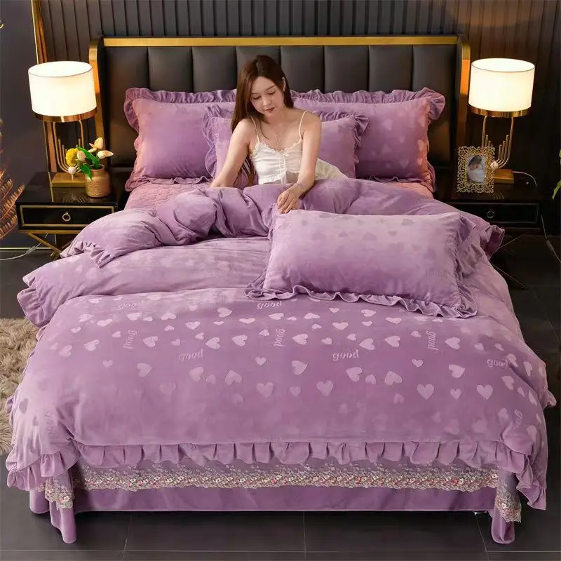 

High-end Milk Fleece Winter Warm Bedding Set Queen High Quality Thicker Duvet Cover Set with Sheets Quilt Cover and Pillowcases