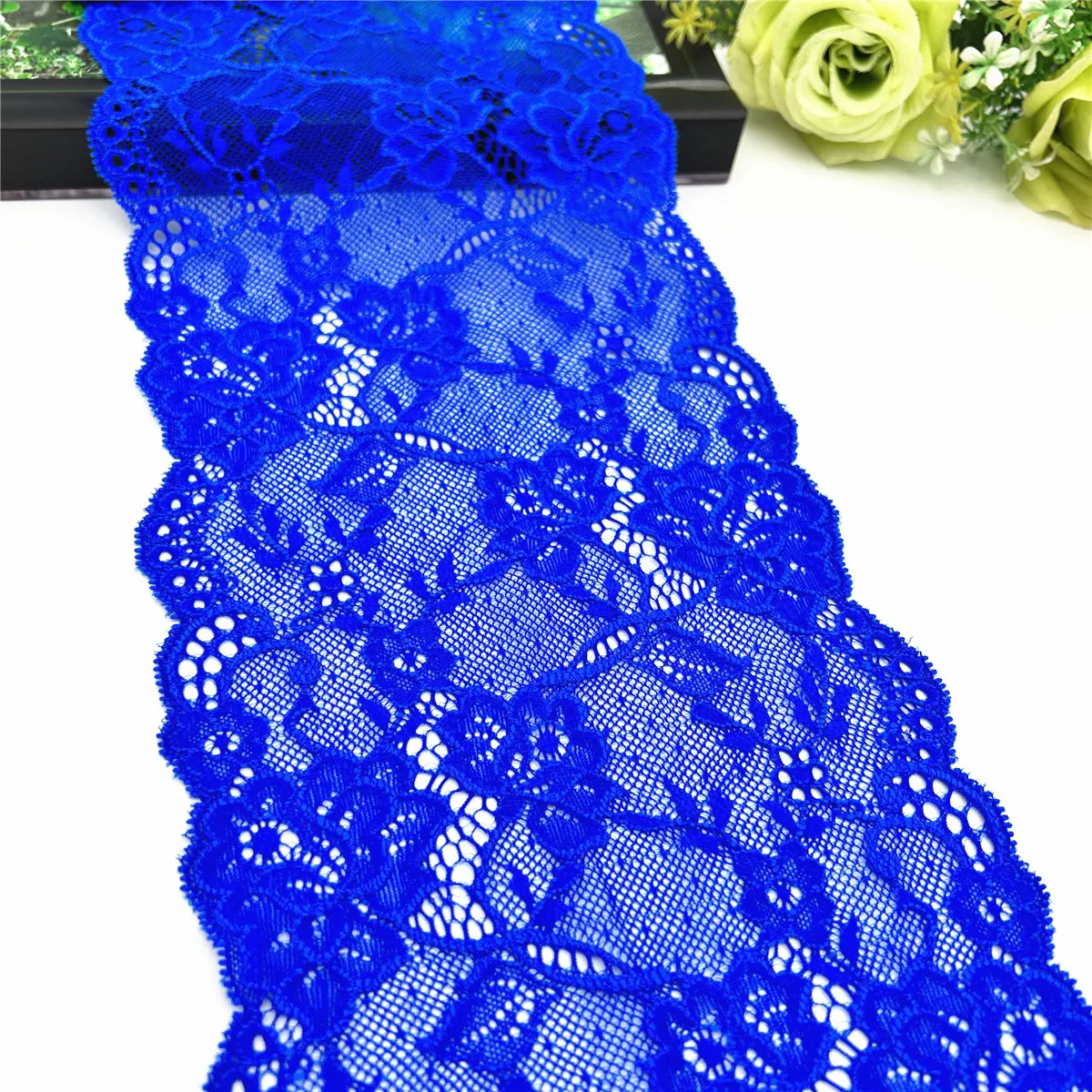 3y/lot Width 16.50cm Navy Blue Elastic Stretch Lace Trim 1