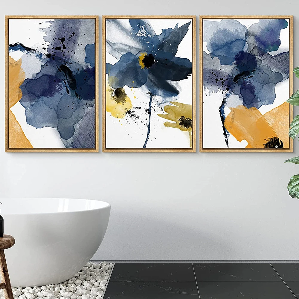 

Abstract Blue Yellow Daisies Floral Botanical Watercolor Poster Nordic Flower Canvas Painting Wall Art Bedroom Home Decoration
