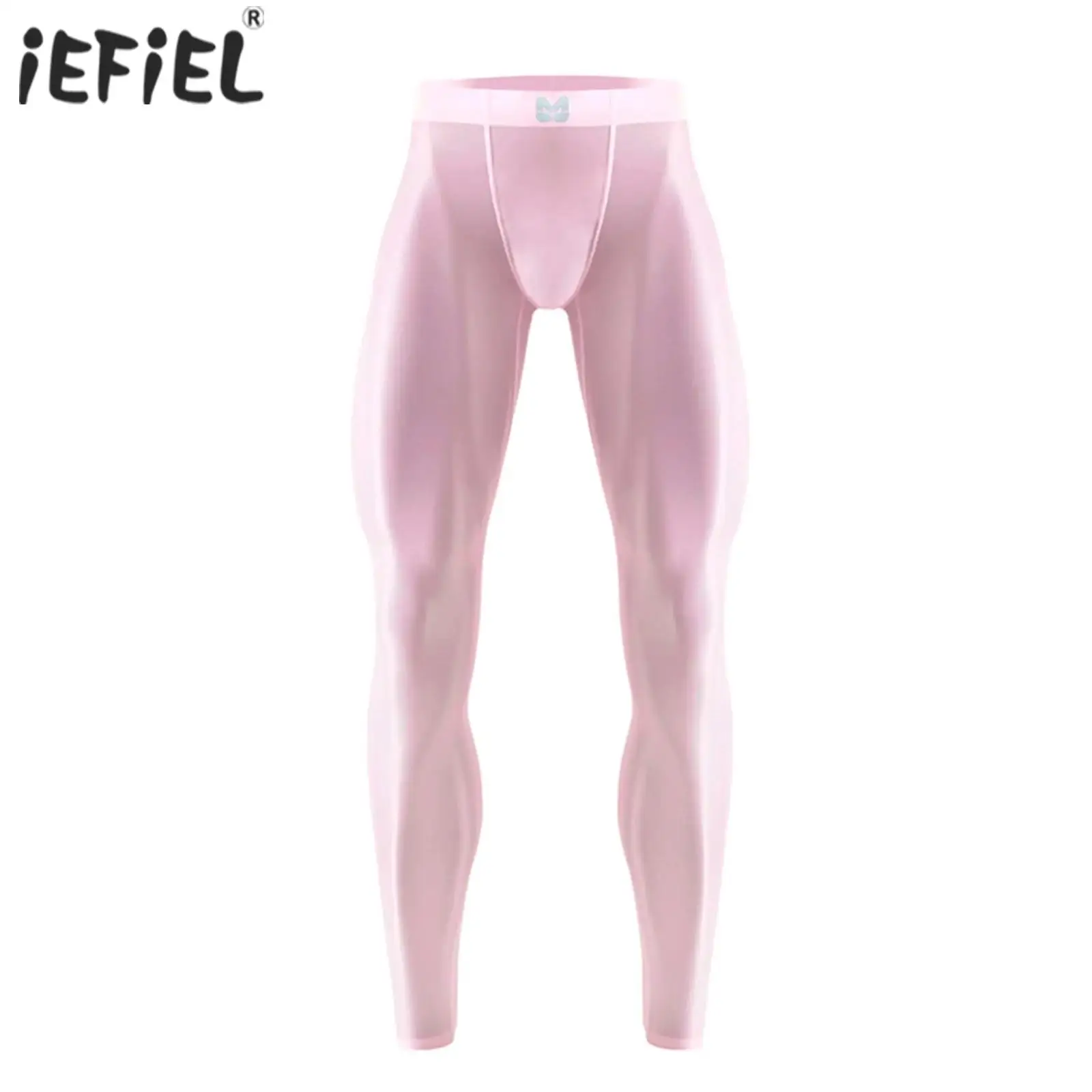 Mens silky yoga fitness leggings bulge pouch pilates seamless stretchy bodybuilding tights pants gym sports cycling fitness