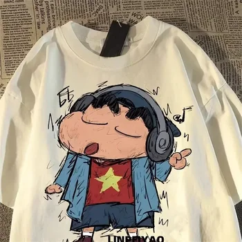 Fun Crayon Shin Chan Retro Cartoon Short Sleeved T-shirt Summer Loose Street Couple Half Sleeve Top Suitable Both Men and Women 1