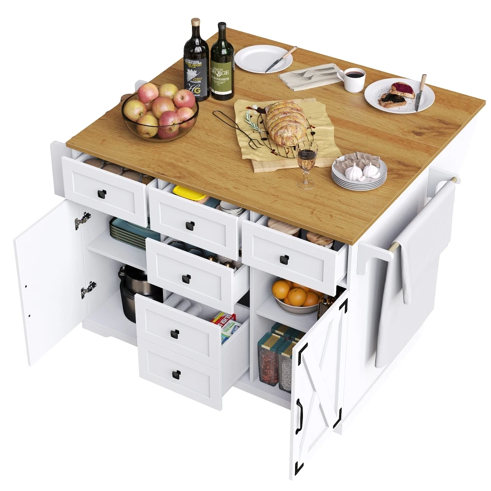 Hochwertige Kücheninsel, mit Holzgitter und großem Stauraum, mobiler Buffetschrank, Küchenwagen für Esszimmer und Wohnzimmer – Detail 31
