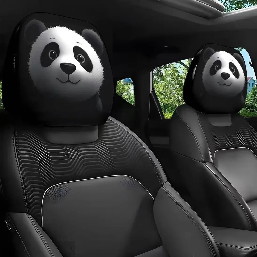Niedliche Panda-Autokopfstützenabdeckung 2 Stück, Universell Passender Kopfstützenschutz, Auto-Innendekor-Zubehör – Detail 1
