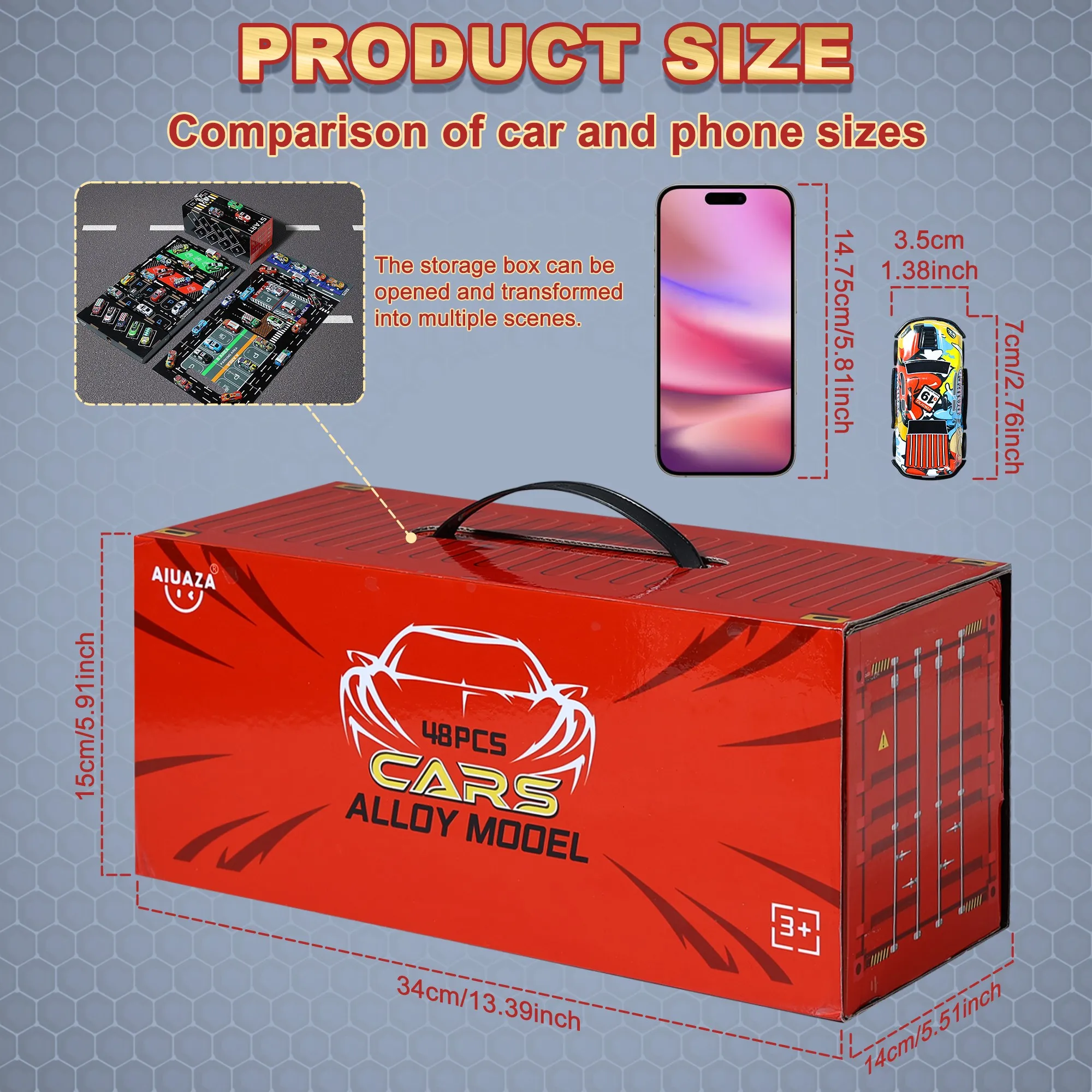 AIUAZA Toy Cars for Youngsters 48 Pull Back Race Cars Toys Container Storage Box Die Cast Metal Toy Set Race Car Party For Toy Cars
